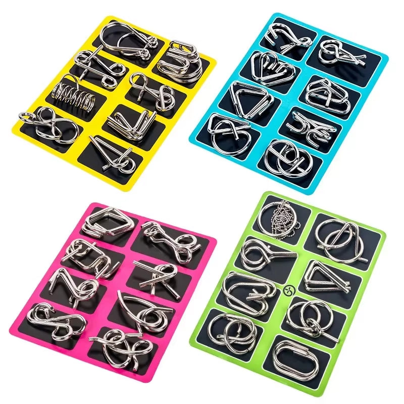 8Pcs/Set Metal Montessori Puzzle Wire IQ Mind Brain Teaser Puzzles Adults Interactive Game Reliever Educational Toys