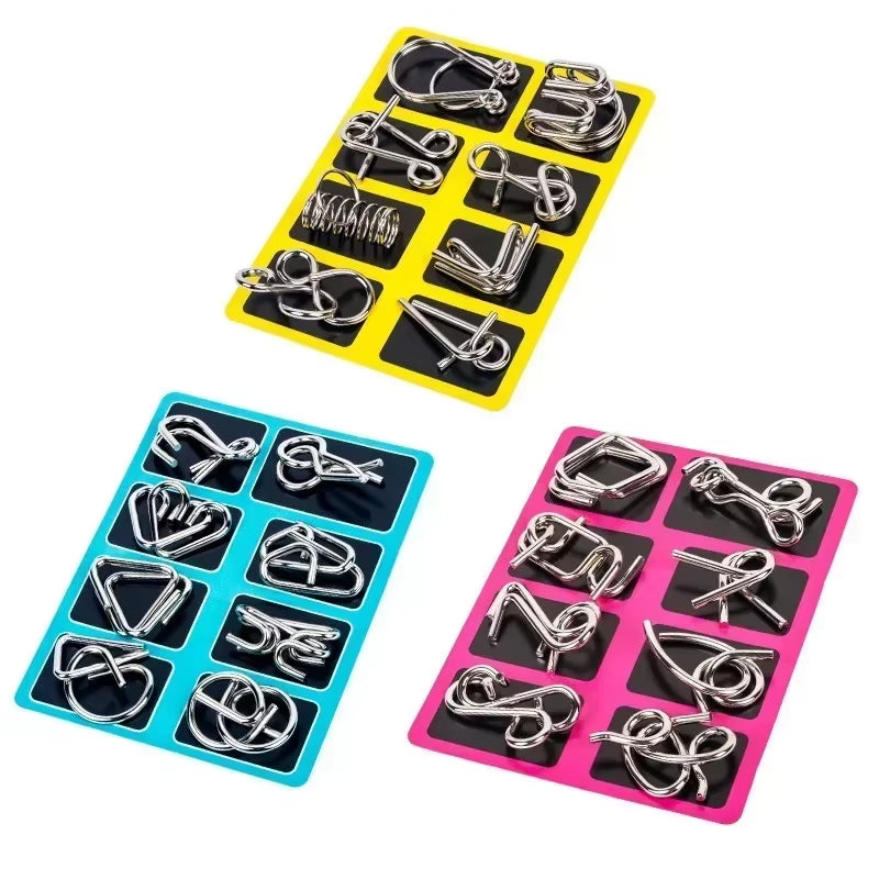 8Pcs/Set Metal Montessori Puzzle Wire IQ Mind Brain Teaser Puzzles Adults Interactive Game Reliever Educational Toys