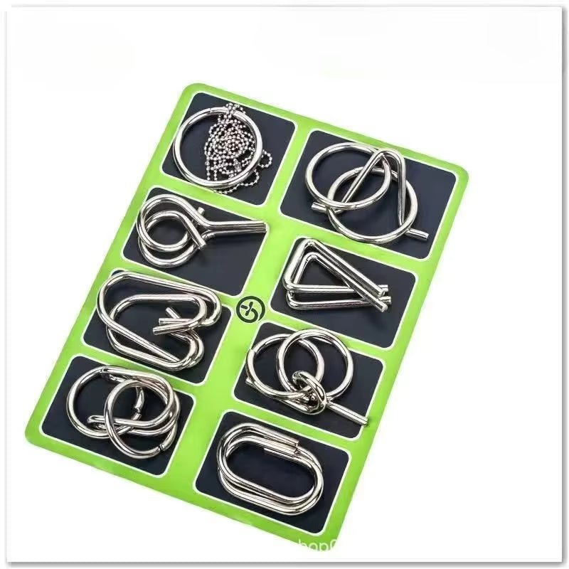8Pcs/Set Metal Montessori Puzzle Wire IQ Mind Brain Teaser Puzzles Adults Interactive Game Reliever Educational Toys