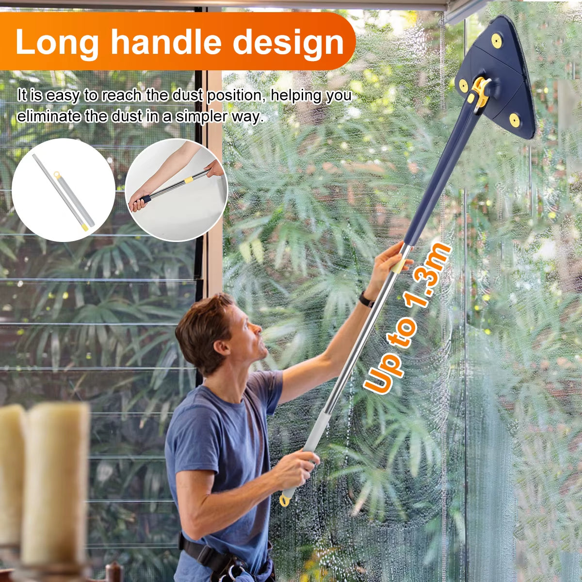 Telescopic Triangle Mop 360° Rotatable Self-Wringing Triangle Extended Adjustable Mop Floor Squeeze Free Hand Washing Lazy Tool