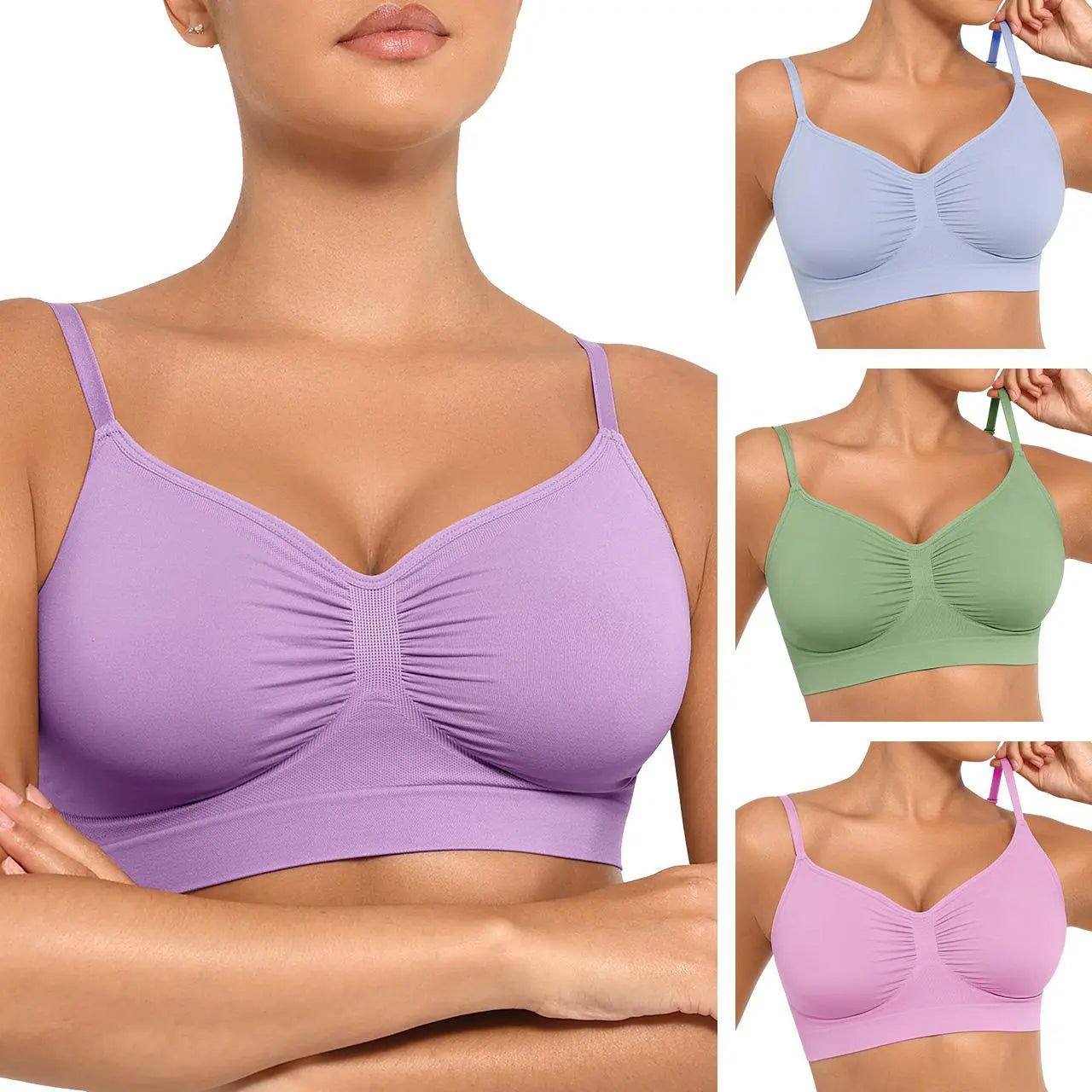 Feelingirl Women'S Wireless Bra Comfort Bralettes No Underwire Unlined Cami Bra Seamless Tshirt Bras Sports Bra Bralette Basic Comfortable Fit Womenswear Everyday up to 44DD Mother’S Day #Summervibes